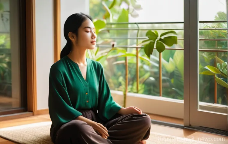 자기 성찰과 인생의 전환점 만들기 - **Prompt 1: Inner Peace and Reflection**
    A young Thai woman sits peacefully in a sun-dappled, co...