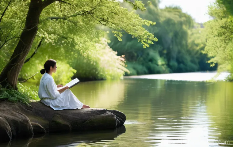 자기 성찰을 통해 창의적 사고 촉진하기 - Prompt 1: Serene Self-Reflection amidst Nature's Calm** 자기 성찰을 통해 창의적 사고 촉진하기 - Prompt 1: Serene Self-Reflection amidst Nature's Calm**